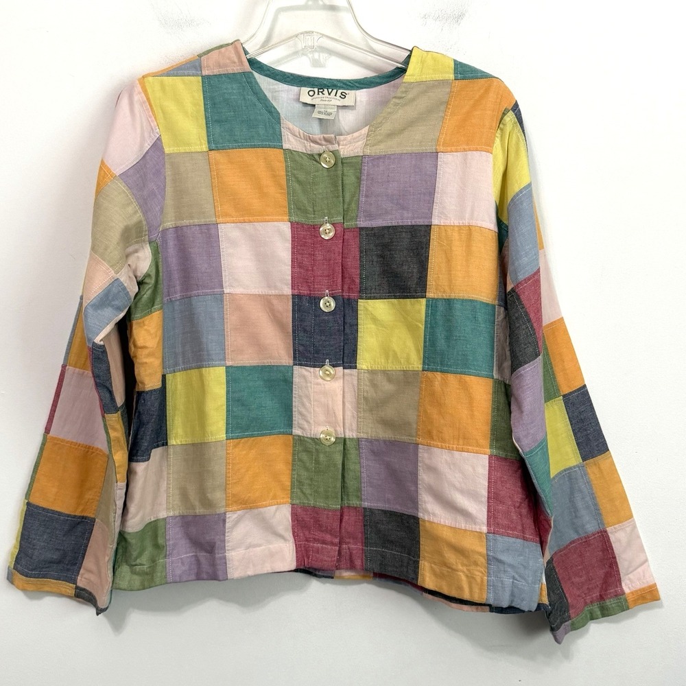 Orvis Patchwork Jacket Button Front Coat of Many Colors Short Boho Trendy Madris